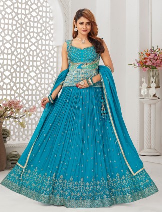 Dazzling aqua georgette lehenga choli