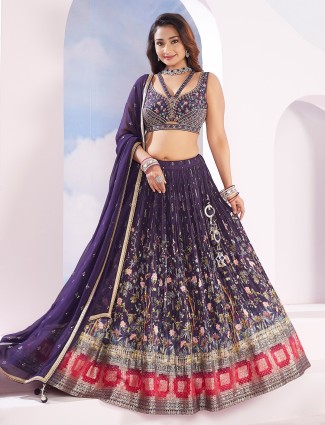 Dazzling purple printed lehenga choli