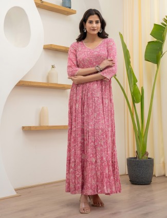 Latest cotton printed pink long kurti