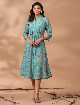 Classic aqua printed cotton kurti