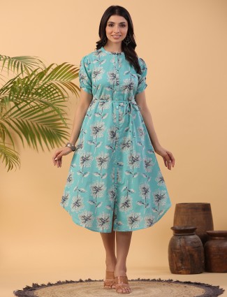 Stunning cotton aqua printed kurti