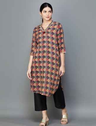 BIBA printed maroon rayon cotton kurti