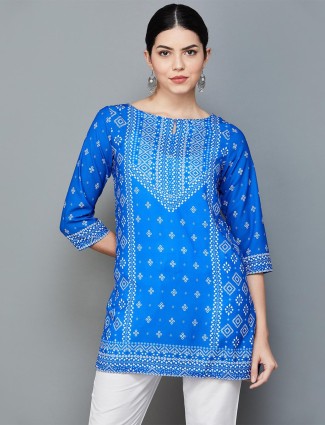 BIBA blue polyster straight kurti