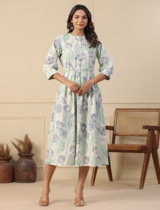 Classic light green cotton printed kurti