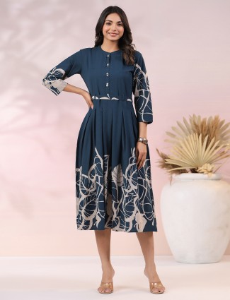 Dark blue cotton printed casual kurti