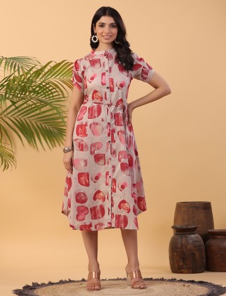 Trendy beige and red cotton printed kurti