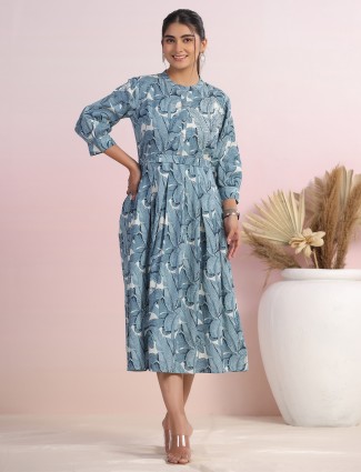 Printed light blue cotton kurti