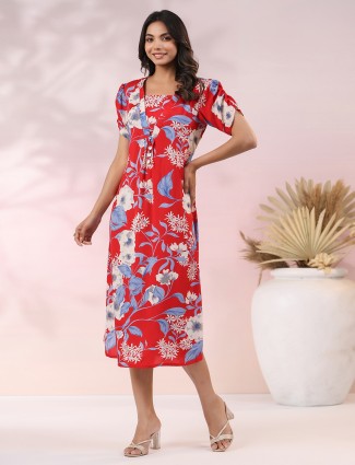 Red cotton floral printed kurti