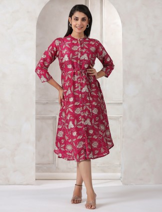 Stylish dark pink cotton printed kurti