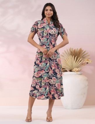 Trendy navy printed cotton kurti