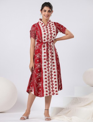 Latest red printed cotton kurti