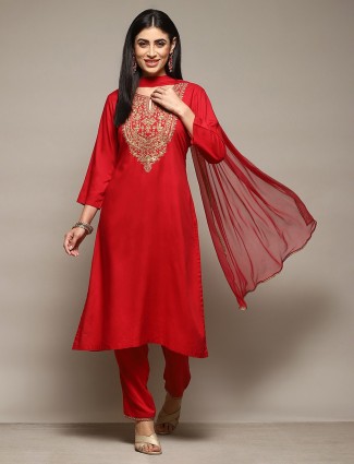 BIBA red rayon cotton kurti set