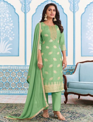 Light green straight cut silk salwar suit