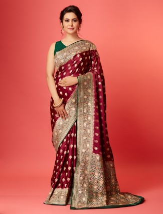 Maroon silk zari saree