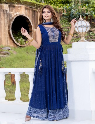 Dark blue palazzo suit with dupatta