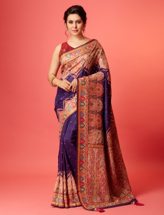 Classic purple pashmina silk saree