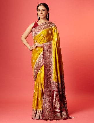 Beautiful yellow silk zari saree