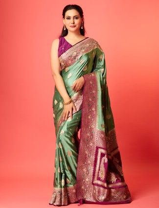 Pista green silk zari saree