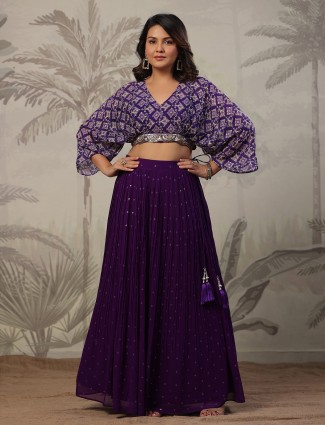 Trendy purple georgette crop top with lehenga