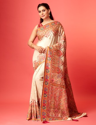 Elegant off-white pashmina silk saree