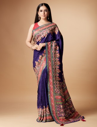 Elegant purple pashmina silk saree