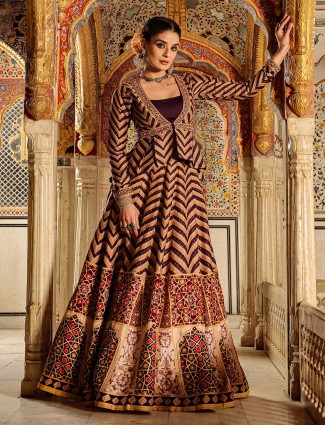 Wine silk printed lehenga choli