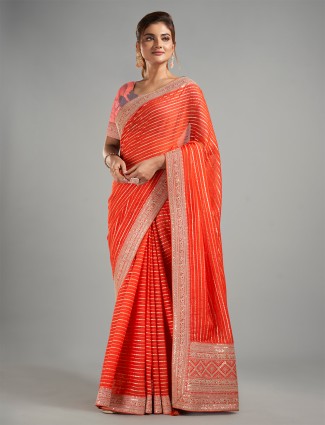 Elegant orange georgette saree