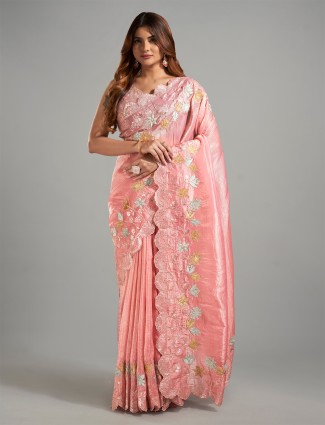 Latest peach tissue silk saree