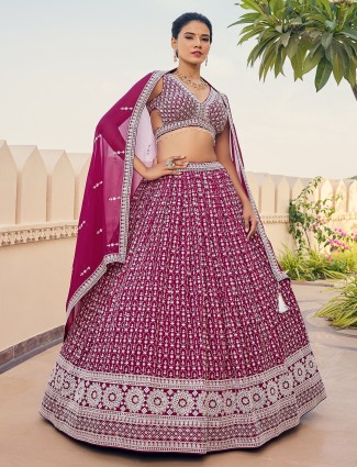 Magenta georgette embroidery lehenga choli 