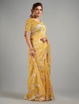 Trendy musterd yellow saree