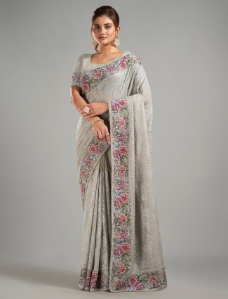 Stunning sage green georgette saree