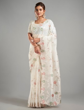 Elegant white tissue silk saree