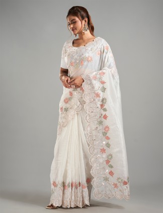 Beautiful white tissue silk saree