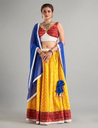 Beautiful yellow cotton silk lehenga choli