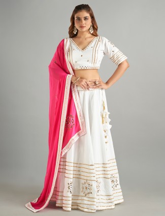 Stylish white cotton silk chaniya choli