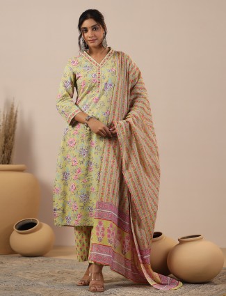 Light green printed casual kurti set