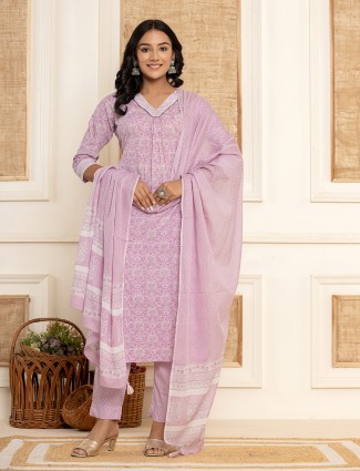 Beautiful light purple kurti set with dupatta