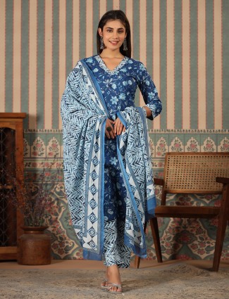 Awesome blue floral printed kurti set
