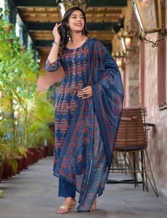 Stylish cotton navy printed kurti set