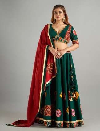 Latest dark green cotton chaniya choli