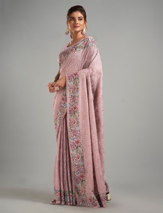 Mauve purple georgette embroidery saree