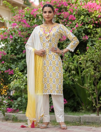 Latest cotton printed yellow kurti set