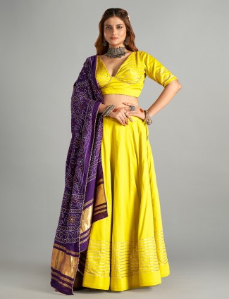 Yellow cotton plain lehenga choli