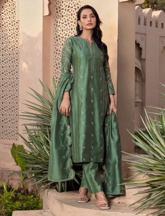 Classic dark green silk salwar suit