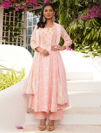 Trendy pink cotton printed salwar suit