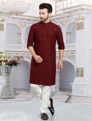 Trendy silk maroon kurta suit for festive
