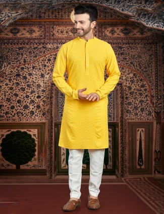 Newest yellow georgette kurta suit for festive