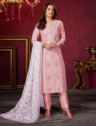 Pink silk embroidery salwar suit