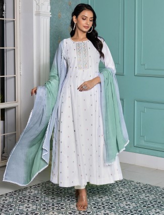 Elegant white silk salwar suit with dupatta