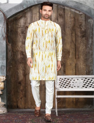 Latest yellow printed cotton kurta suit